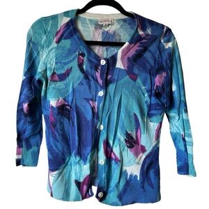 Merona | Blue, Purple & Teal | 3/4 Sleeve Button-Up Cardigan | SZ Medium